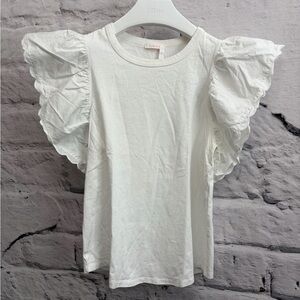 Elegant White Ruffle Sleeve Tee